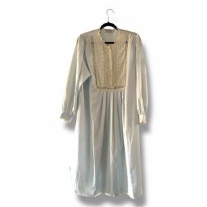 Dior Vintage Baby Blue Satin Lace Front Nightgown Oversized Cottagecore Medium